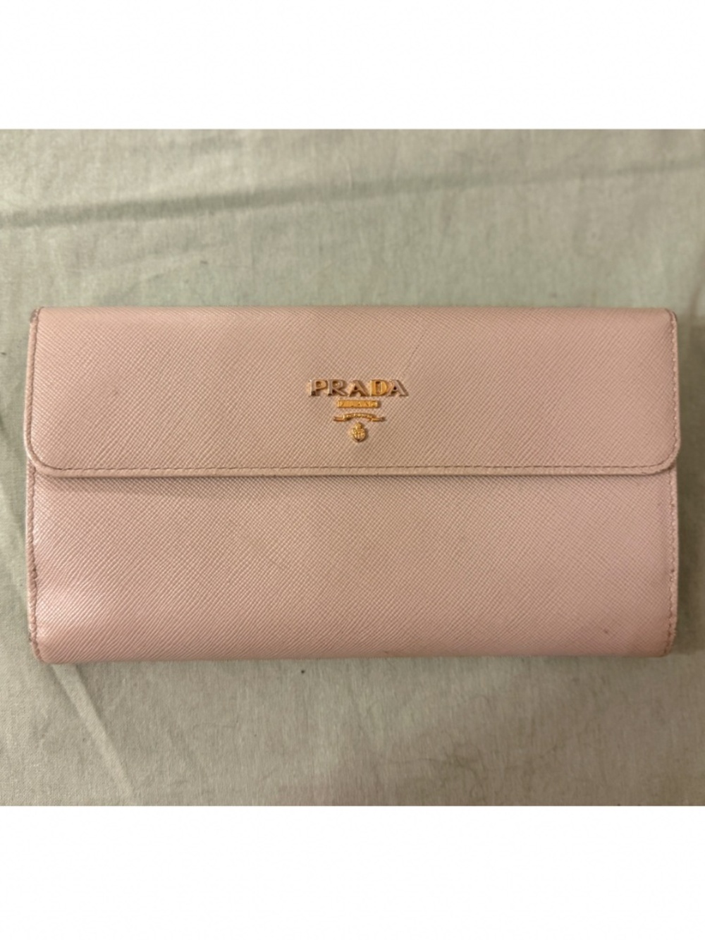 Prada Saffiano Leather Continental Wallet Light Pink Beige Flap Long Wallet